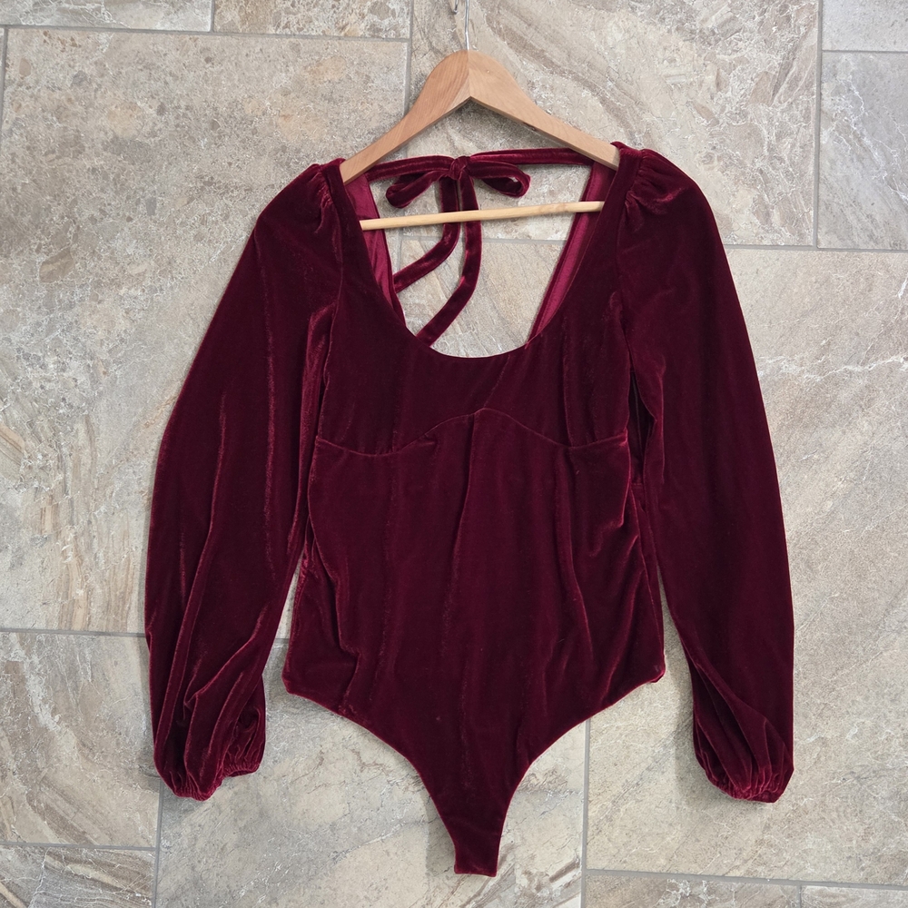 Vici Deep Red Burgundy Velvet Bodysuit Christmas Elegant Women L